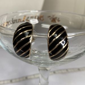 Vintage half moon style black enameled earrings